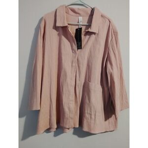 MarlaWynne Womens 2X Peach Textured Crinkle Button Down Shirt NWT 3/4 Sleeve Top